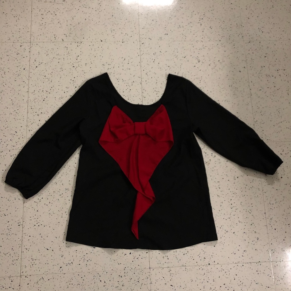 Women’s Black Blouse with Red Bow Back